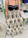 Two Tone Tropical Print Empire Waist Maxi Dress