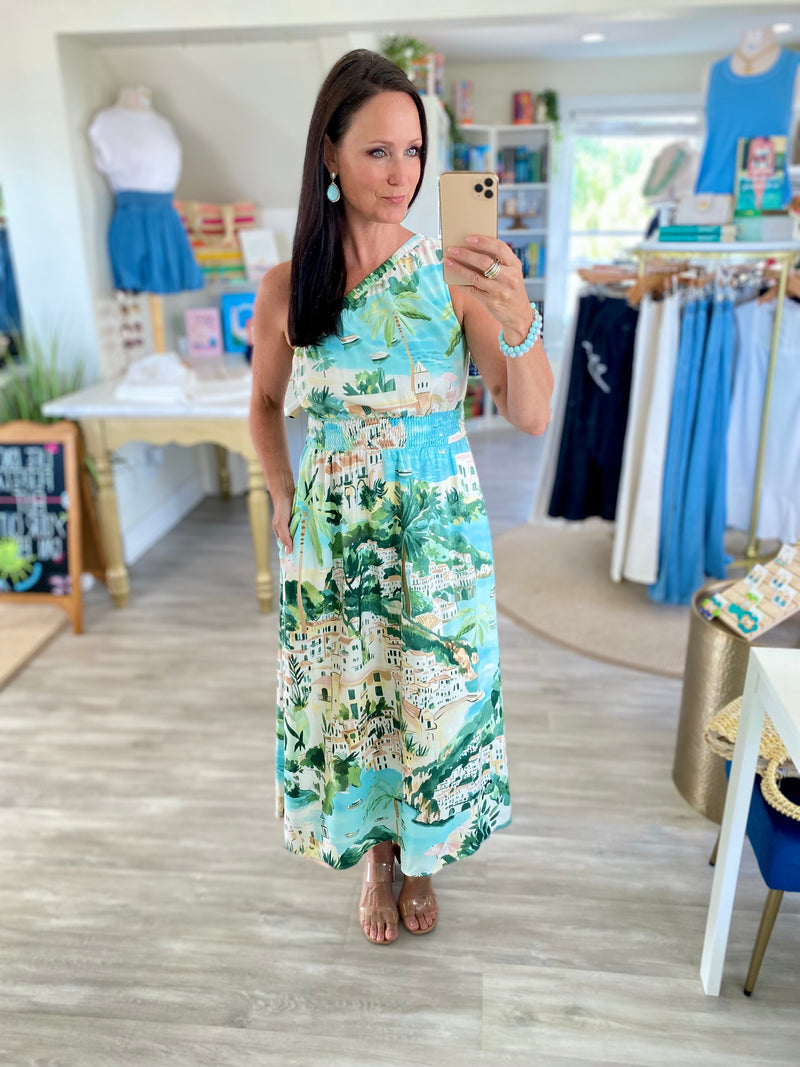 Islay One Shoulder Smocked Waist Midi Dress
