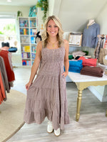 Smocked Bust Gingham Midi Dress