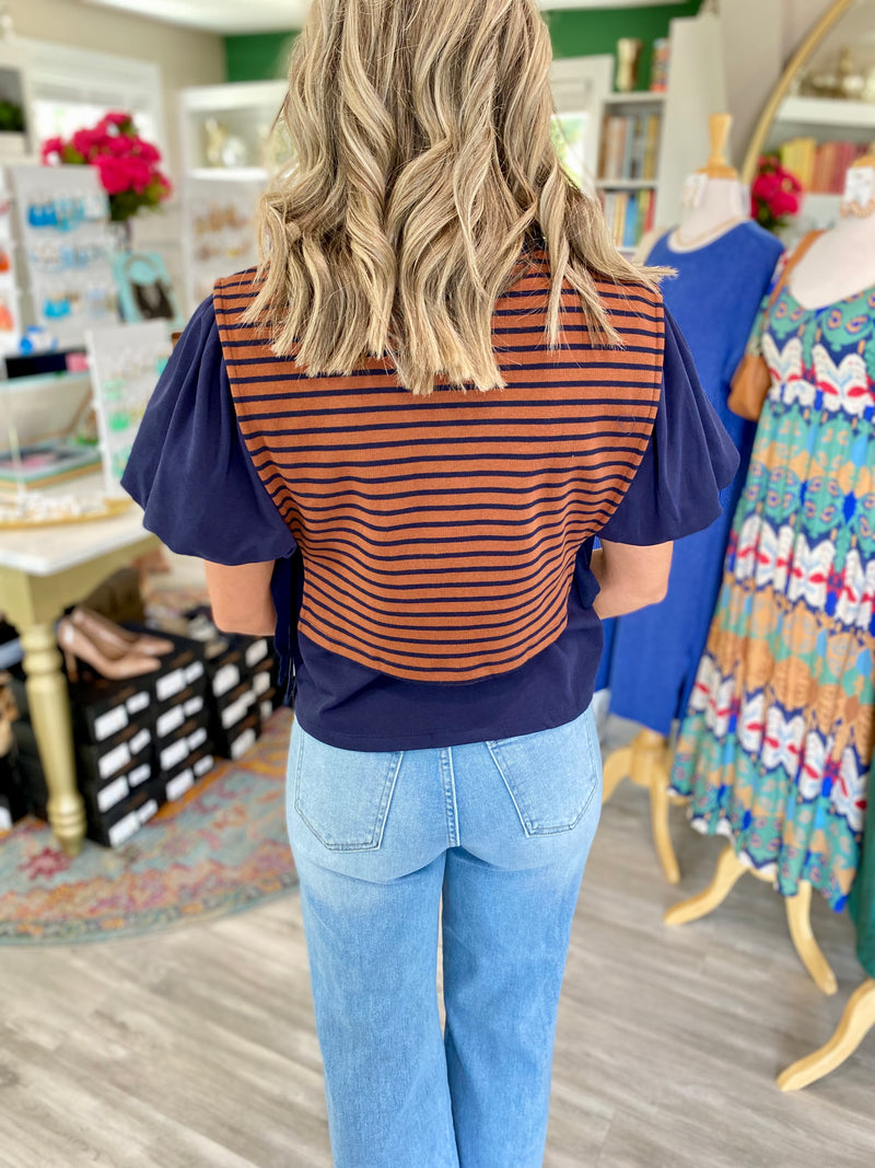 Twofer Stripe Side Tie Top