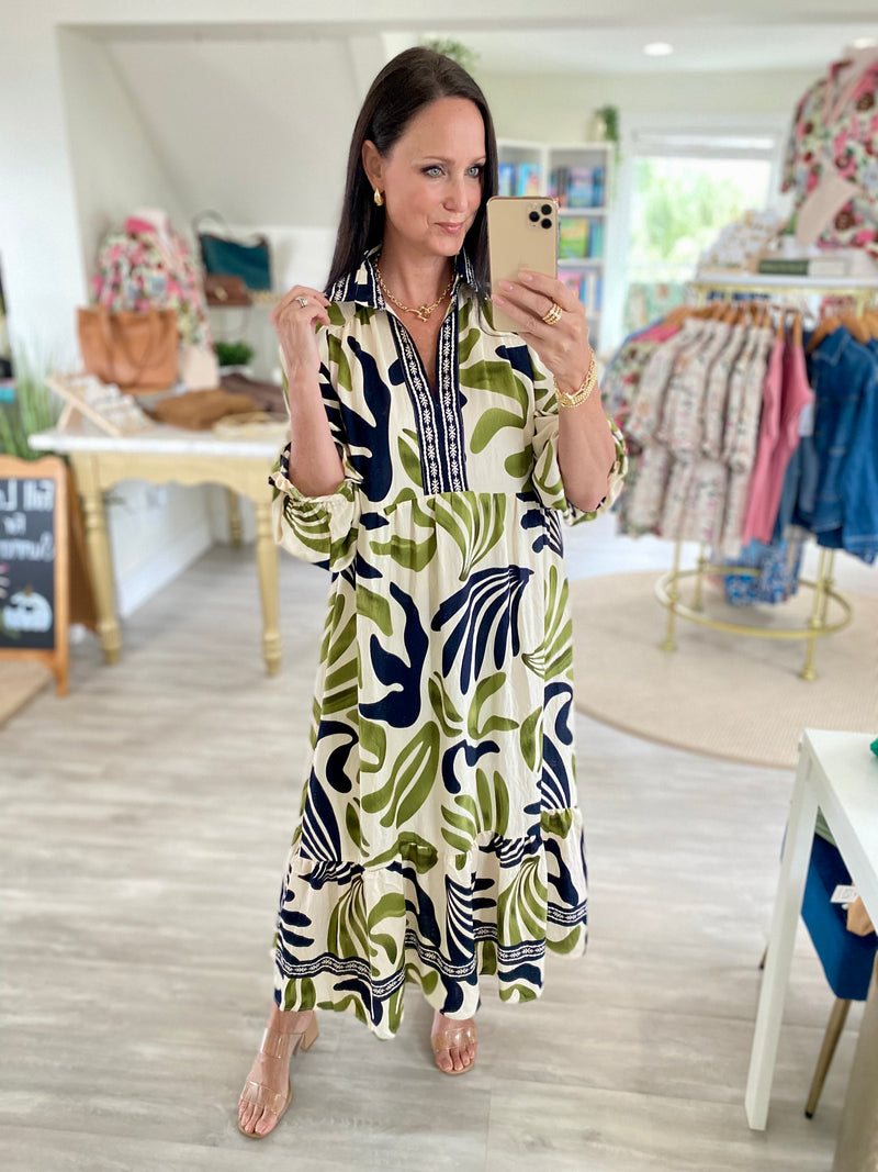 Boho Leafy Print Maxi Dress