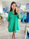 Textured Puff Sleeve Babydoll Dress