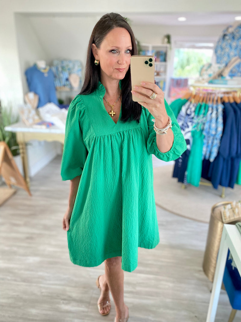 Textured Puff Sleeve Babydoll Dress