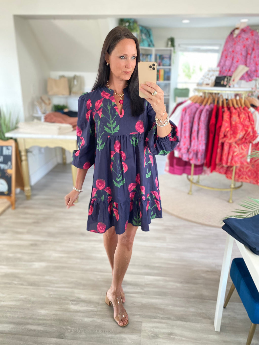 Long Sleeve Floral Print Tunic Dress