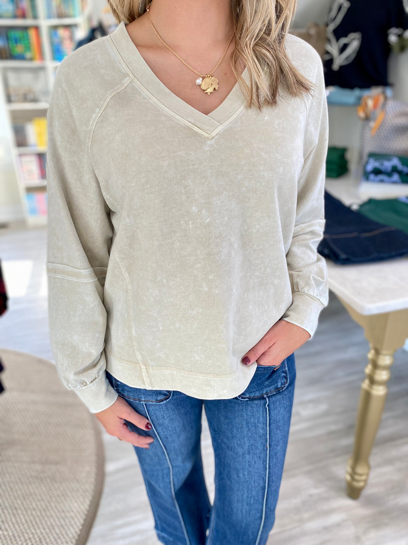 Washed Exposed Seam Knit Top