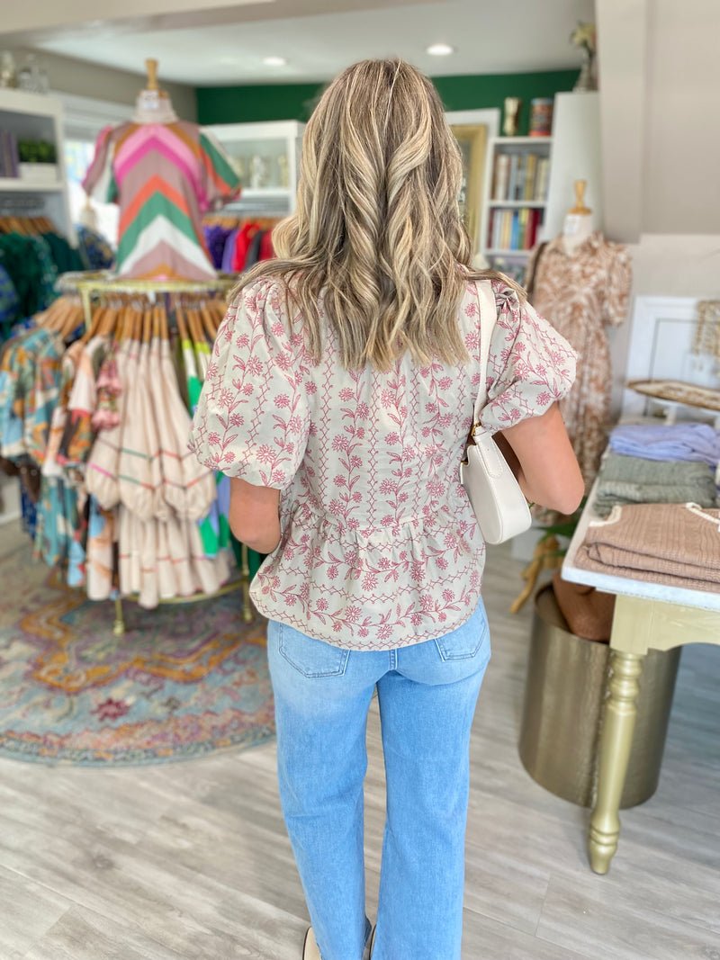 Floral Print Lace Trim Top