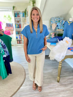 Ribbed High Neck Half Zip Top