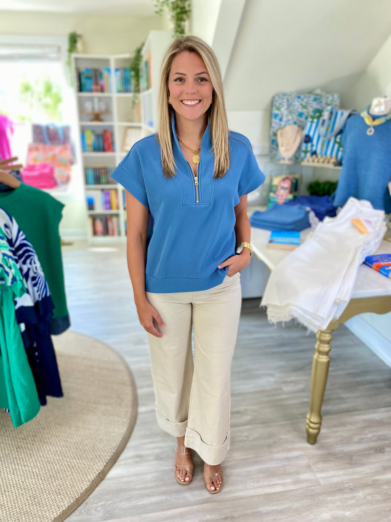 Ribbed High Neck Half Zip Top