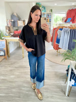 Animal Print Trim V Neck Knit Top
