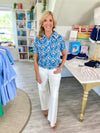 Print Retro Collared Button-Up Knit Top