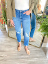 High Rise Straight W/Distressed Detail Jeans