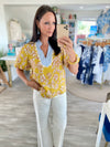 THML Contrast Neck Puff Sleeve Floral Top