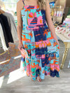 Printed Shoulder Tie Tiered Maxi Dress