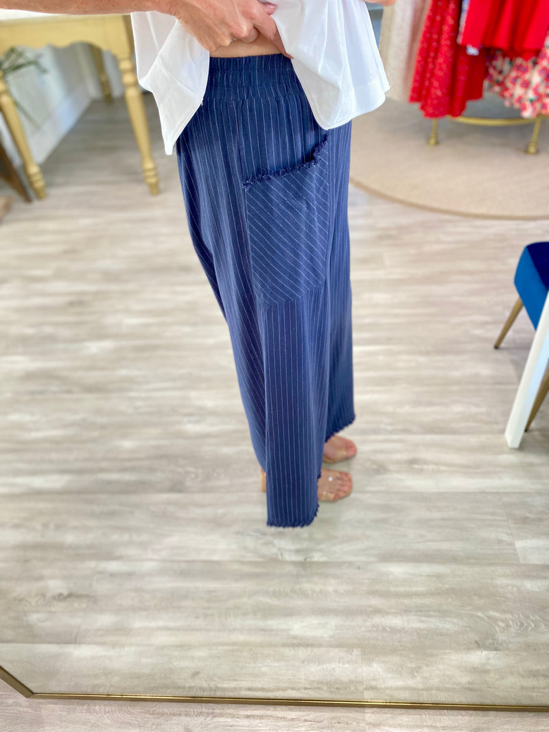 Linen Blend Vertical Stripe Pants