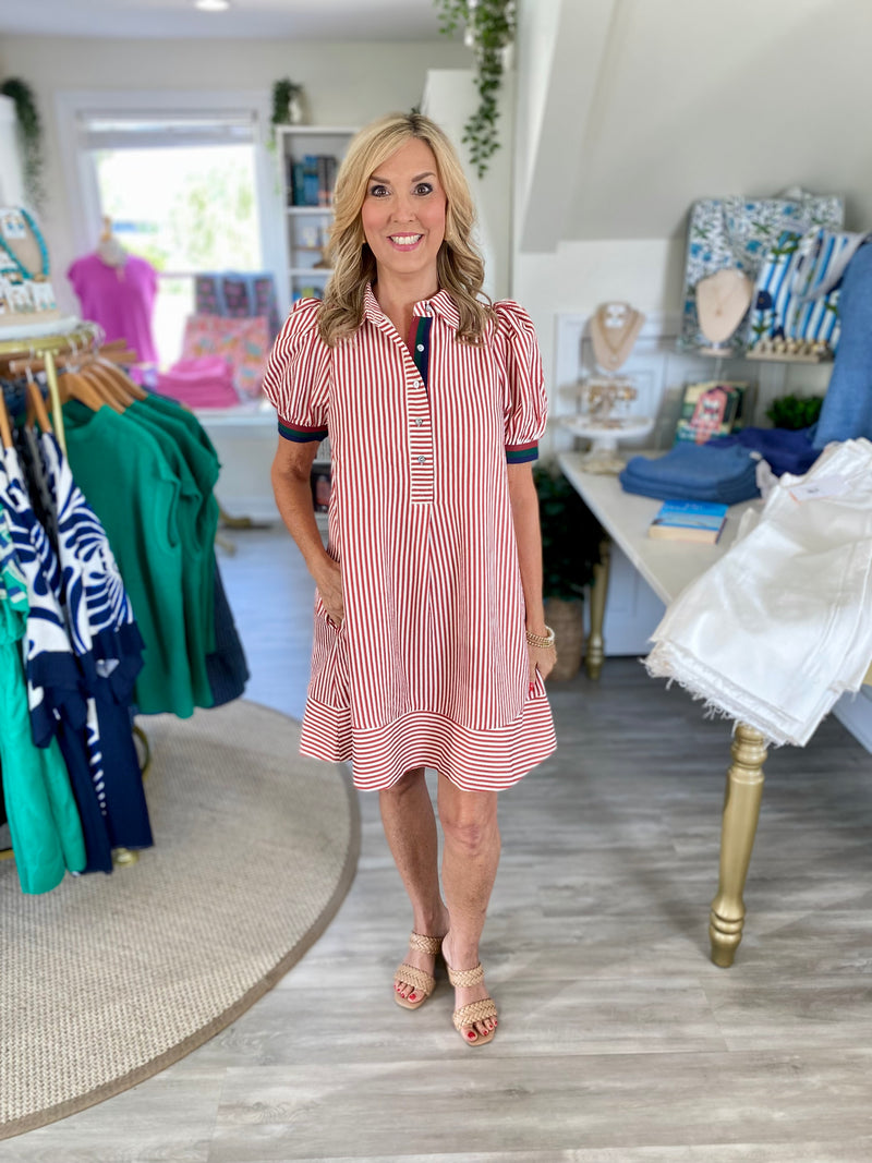 Contrast Band Stripe Short Sleeve Mini Dress