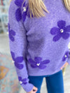 Pearl Floral Jacquard Knit Fuzzy Sweater