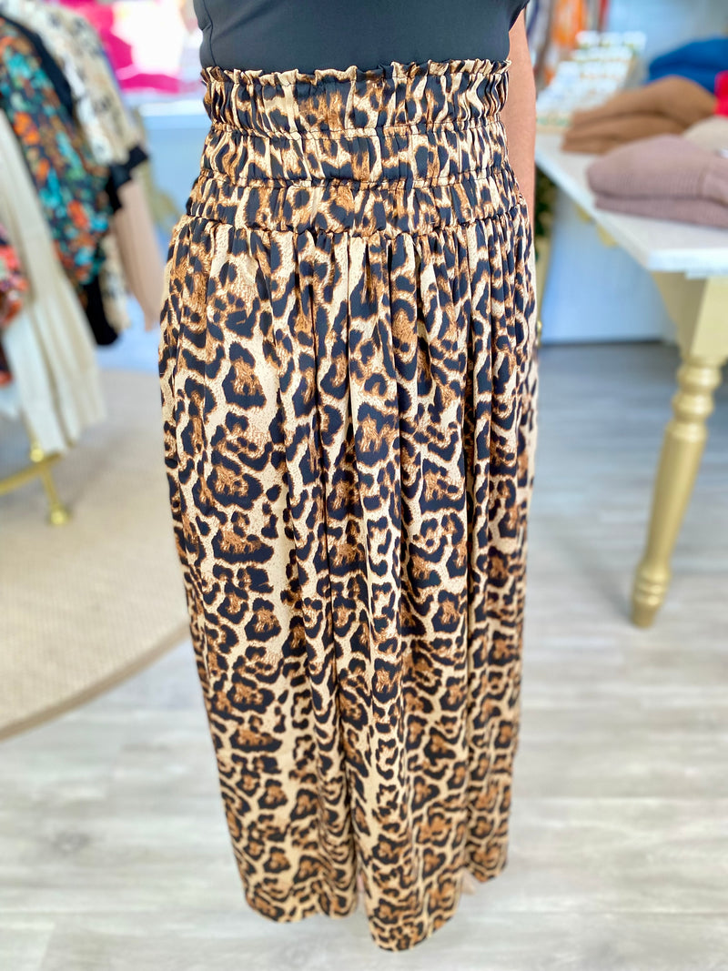 Animal Print Smocked Waist Maxi Skirt