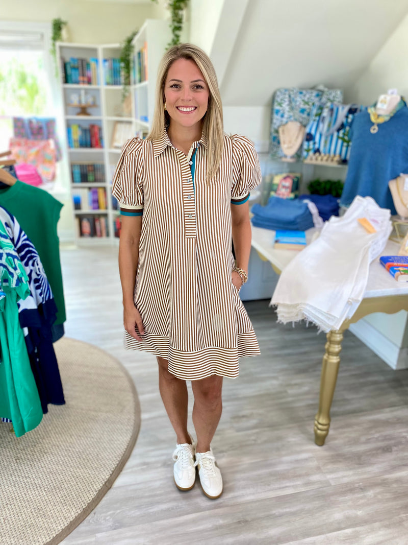 Contrast Band Stripe Short Sleeve Mini Dress