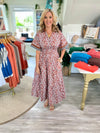 Floral Print Band Collar Midi Dress