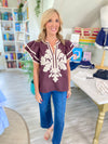 Flutter Sleeve Embroidered Appliqué Top