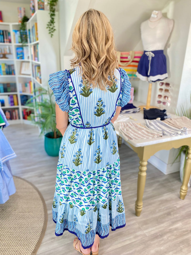 THML Mixed Print Flutter Sleeve Midi Dress
