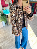 Animal Print Ruffle Collar Quilted Jacket