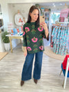 Floral Print Mock Neck 3/4 Sleeve Sweater