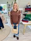 Two Tone Top Stitch Pullover Sweater