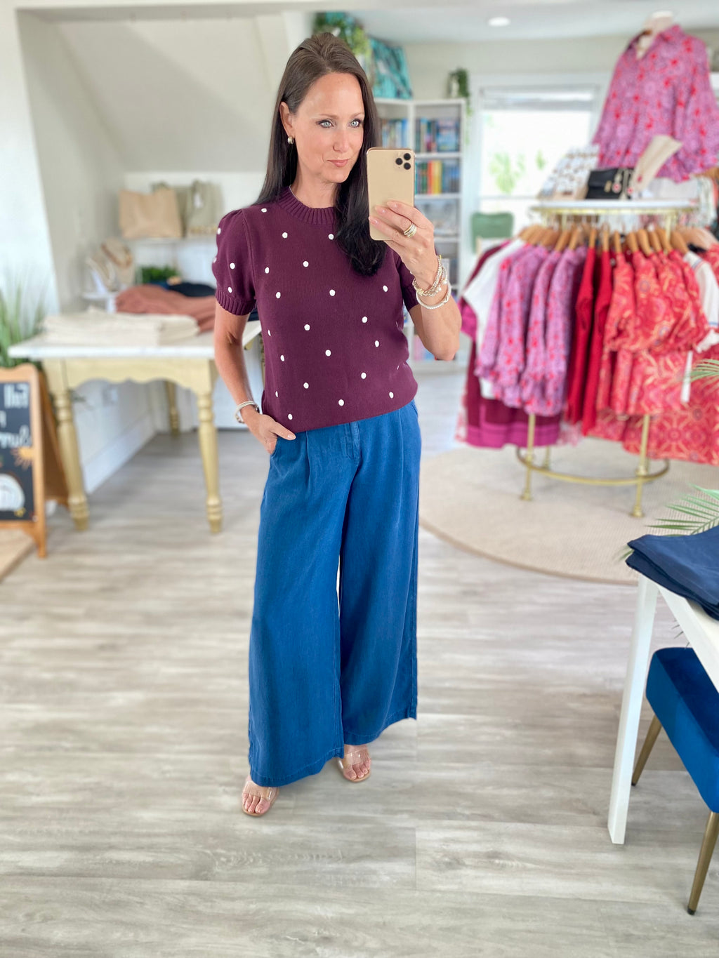Short Sleeve Polka Dot Sweater