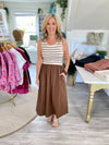 Striped Bodice Midi Dress with Pockets