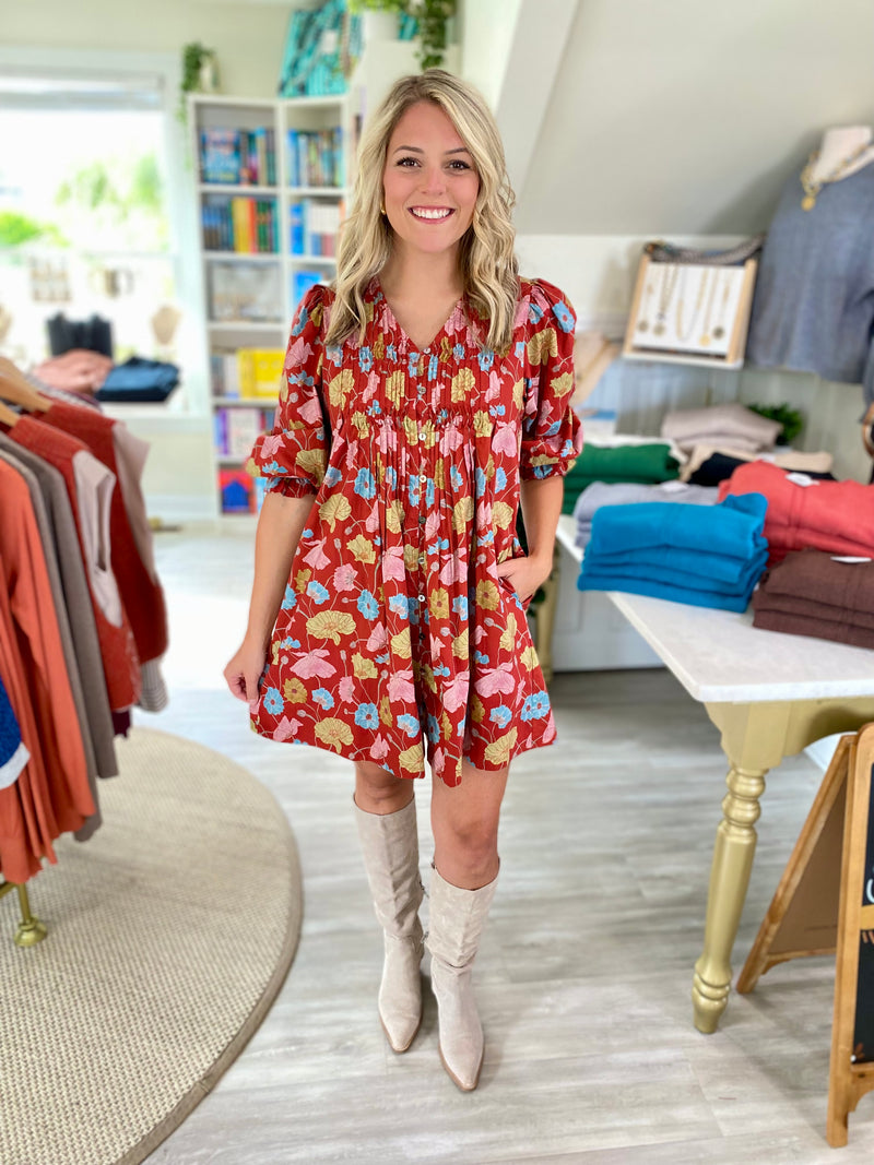 Floral Print Smocked Bust Mini Dress