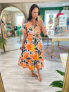 Orange Blossom Hacienda Puff Sleeve MIdi Dress