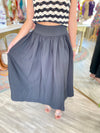 Wide Waist Band Solid Midi Skirt