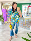 Squiggly Print V Neck Top