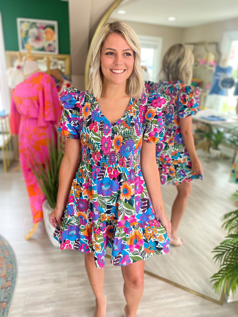 Santa Elena Leones Smocked Mini Dress