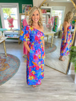 Floral Print Puff Sleeve One Shoulder Dress