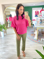 3/4 Sleeve Crochet Knit Sweater