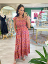 Print Smocked Bust Ruffle Strap Maxi Dress