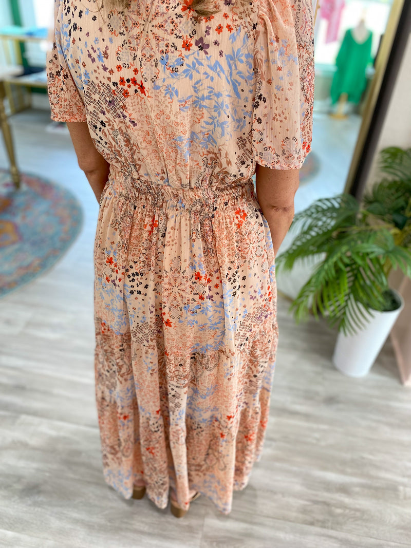 Printed Chiffon Tiered Midi Dress