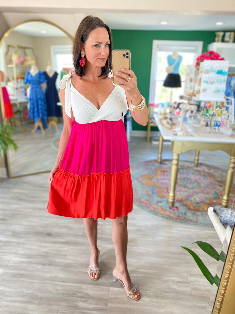 Tie Strap Color Block Mini Dress