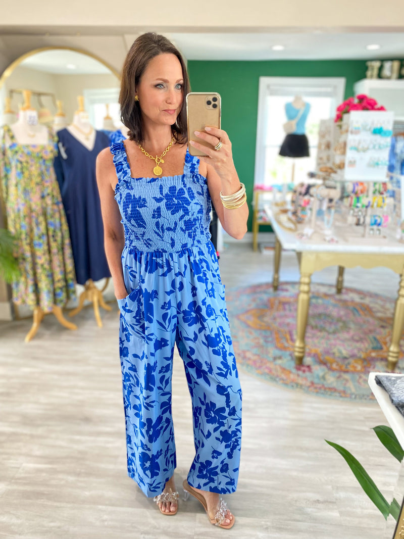 Floral Smocked Bust Jumpsuit