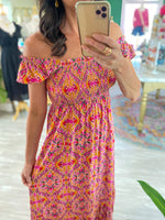 Print Smocked Bust Ruffle Strap Maxi Dress
