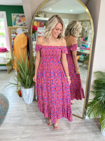 Print Smocked Bust Ruffle Strap Maxi Dress