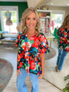 Satin Floral Puff Sleeve Babydoll Top