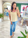 Slit Short Sleeve Embroidered Top