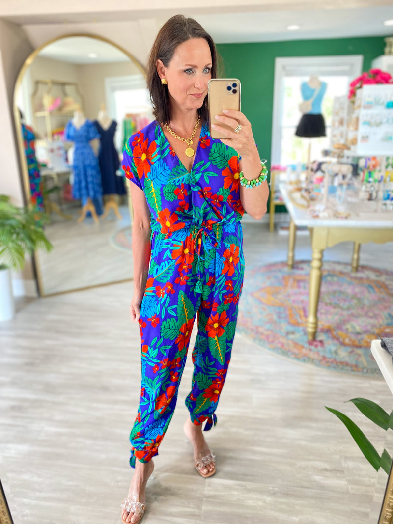 Summer Night Dolman Sleeve Tie Ankle Jumpsuit