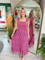 Print Smocked Bust Ruffle Strap Maxi Dress